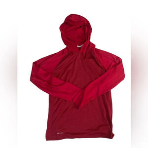 Nike Dri-Fit Long Sleeve Stripes with Hoodie Red Burgundy Top Size Medium